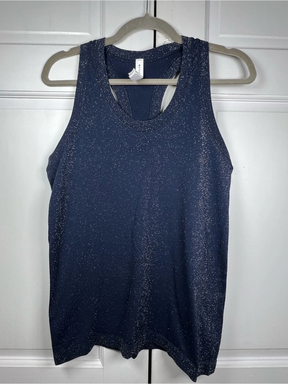 Athleta Momentum Shine Tank Top Navy Blue With Metallic Shimmer Sz Medium - Picture 3 of 6